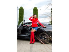 Dámská sexy kožená bunda s&nbsp;kožešinou Červená model 21041666 - In-style Fashion 1