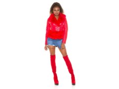 Dámská sexy kožená bunda s&nbsp;kožešinou Červená model 21041666 - In-style Fashion 7