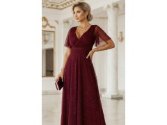 Dlouhé lesklé šaty vínové model 22018568 - numoco 3