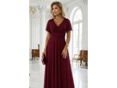 Dlouhé lesklé šaty vínové model 22018568 - numoco 5