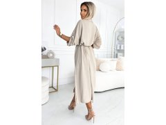 Midi šaty se zlatými knoflíky model 22260589 béžové - numoco 2