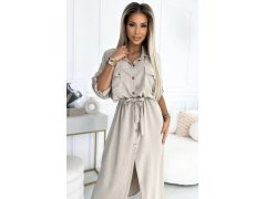 Midi šaty se zlatými knoflíky model 22260589 béžové - numoco 3