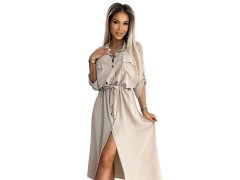 Midi šaty se zlatými knoflíky model 22260589 béžové - numoco 6