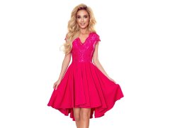 Dámské šaty v malinové barvě s delším zadním dílem a krajkovým výstřihem model 17283125 - numoco 2