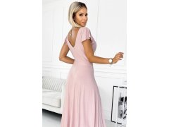 CRYSTAL Dlouhé lesklé dámské šaty ve špinavě růžové barvě s&nbsp;výstřihem model 18446663 - numoco 8