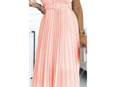 MIA Plisované dámské midi šaty v broskvové barvě se širokým opaskem model 22176380 - numoco basic 5