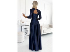 AMBER Tmavě modré dlouhé dámské šaty s výstřihem model 19006822 - numoco 5
