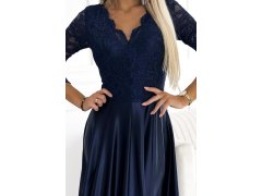 AMBER Tmavě modré dlouhé dámské šaty s výstřihem model 19006822 - numoco 7