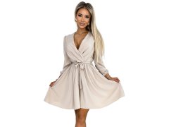 béžové dámské šaty s výstřihem a páskem model 19400905 - numoco 2