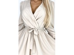 béžové dámské šaty s výstřihem a páskem model 19400905 - numoco 6