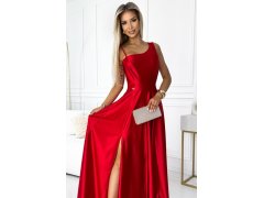 Elegantní dlouhé červené dámské saténové šaty přes jedno rameno model 19422253 - numoco 4