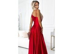 Elegantní dlouhé červené dámské saténové šaty přes jedno rameno model 19422253 - numoco 6