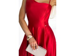 Elegantní dlouhé červené dámské saténové šaty přes jedno rameno model 19422253 - numoco 7