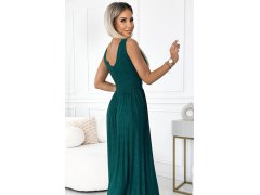 Dlouhé dámské šaty v lahvově zelené barvě s výstřihem a prošitím v pase model 19665333 - numoco 6
