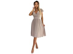 MATILDE Béžové dámské šaty s&nbsp;výstřihem a&nbsp;krátkými rukávy model 20091446 - numoco 1