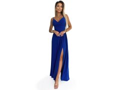 CHIARA Elegantní dlouhé dámské maxi šaty v chrpové barvě s brokátem na ramínkách model 20091452 - numoco 1