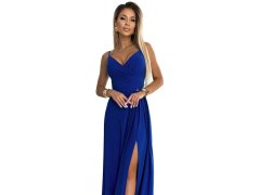 CHIARA Elegantní dlouhé dámské maxi šaty v chrpové barvě s brokátem na ramínkách model 20091452 - numoco 2