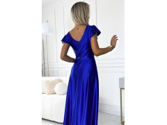 CRYSTAL Dlouhé dámské saténové šaty v chrpové barvě s výstřihem model 20098546 - numoco 6