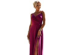 CHIARA Elegantní dlouhé dámské maxi šaty ve fuchsijové barvě s&nbsp;brokátem na ramínkách model 20106506 - numoco 2