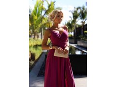 CHIARA Elegantní dlouhé dámské maxi šaty ve fuchsijové barvě s&nbsp;brokátem na ramínkách model 20106506 - numoco 4