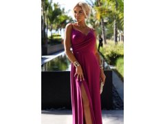 CHIARA Elegantní dlouhé dámské maxi šaty ve fuchsijové barvě s&nbsp;brokátem na ramínkách model 20106506 - numoco 5