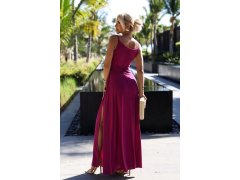 CHIARA Elegantní dlouhé dámské maxi šaty ve fuchsijové barvě s&nbsp;brokátem na ramínkách model 20106506 - numoco 6