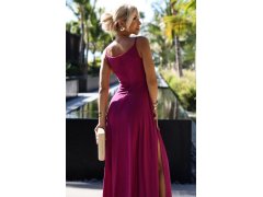 CHIARA Elegantní dlouhé dámské maxi šaty ve fuchsijové barvě s&nbsp;brokátem na ramínkách model 20106506 - numoco 7