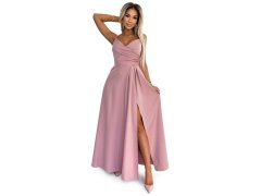 CHIARA Elegantní dlouhé dámské maxi šaty na ramínkách ve špinavě růžové barvě model 20119792 - numoco 1