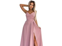 CHIARA Elegantní dlouhé dámské maxi šaty na ramínkách ve špinavě růžové barvě model 20119792 - numoco 2