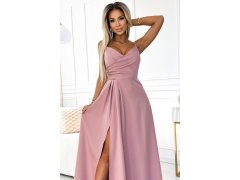 CHIARA Elegantní dlouhé dámské maxi šaty na ramínkách ve špinavě růžové barvě model 20119792 - numoco 4