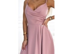 CHIARA Elegantní dlouhé dámské maxi šaty na ramínkách ve špinavě růžové barvě model 20119792 - numoco 7