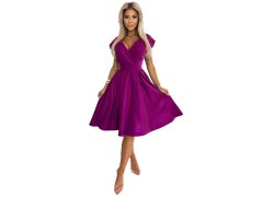 SCARLETT Rozšířené dámské šaty ve fuchsijové barvě s s přeloženým obálkovým výstřihem a páskem model 20141725 - numoco 1