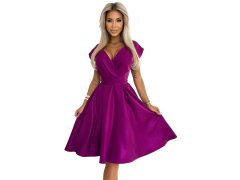 SCARLETT Rozšířené dámské šaty ve fuchsijové barvě s s přeloženým obálkovým výstřihem a páskem model 20141725 - numoco 2