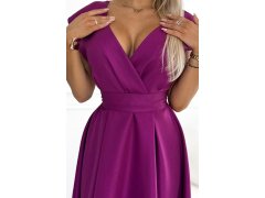SCARLETT Rozšířené dámské šaty ve fuchsijové barvě s s přeloženým obálkovým výstřihem a páskem model 20141725 - numoco 6