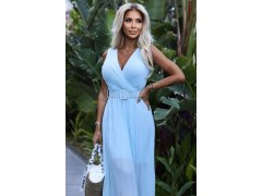 Dámské plisované šaty v barvě se širokým opaskem a výstřihem model 20159830 - numoco basic 4