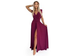 Elegantní dlouhé dámské šaty ve vínové bordó barvě s brokátem a se zavazováním model 20173914 - numoco 1