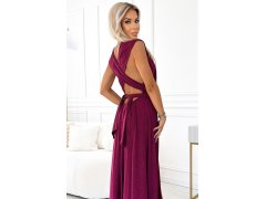 Elegantní dlouhé dámské šaty ve vínové bordó barvě s brokátem a se zavazováním model 20173914 - numoco 6