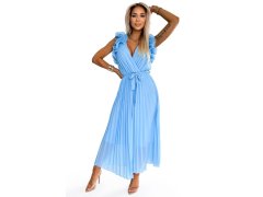 Světle modré dámské plisované šifonové midi šaty s&nbsp;výstřihem a&nbsp;volánky model 22401903 - numoco basic 1