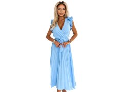 Světle modré dámské plisované midi šaty s výstřihem a volánky model 22304044 - numoco basic 2