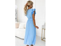 Světle modré dámské plisované midi šaty s výstřihem a volánky model 22304044 - numoco basic 6