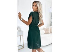 Dámské šifonové plisované šaty v lahvově zelené barvě s výstřihem a volánky model 20524032 - numoco basic 5