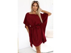 SOFIA Dámské šaty ve vínové bordó barvě se zavazováním v pase model 20584842 - numoco 4