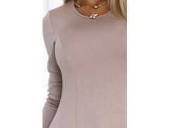 Pohodlné béžové dámské trapézové šaty s dlouhými rukávy model 20614717 - numoco 5