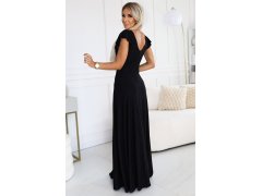 CRYSTAL Černé dlouhé lesklé dámské šaty s&nbsp;výstřihem model 20614726 - numoco 5