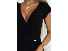 CRYSTAL Černé dlouhé lesklé dámské šaty s&nbsp;výstřihem model 20614726 - numoco 7