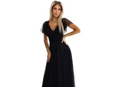 Černé dlouhé dámské šaty s výstřihem a krátkými rukávy model 20625782 - numoco basic 2