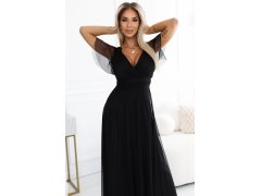 Černé dlouhé dámské šaty s výstřihem a krátkými rukávy model 20625782 - numoco basic 3