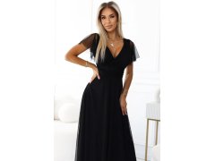 Černé dlouhé dámské šaty s výstřihem a krátkými rukávy model 20625782 - numoco basic 4