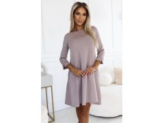 Béžové klasické trapézové dámské šaty s černým opaskem model 20698422 - numoco 2