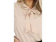 Béžová dámská halenka v stylu s dlouhými rukávy a s vázáním ve přední části model 20897084 - numoco 8